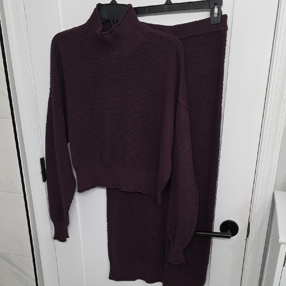 Women's Purple Turtleneck Sweater Set